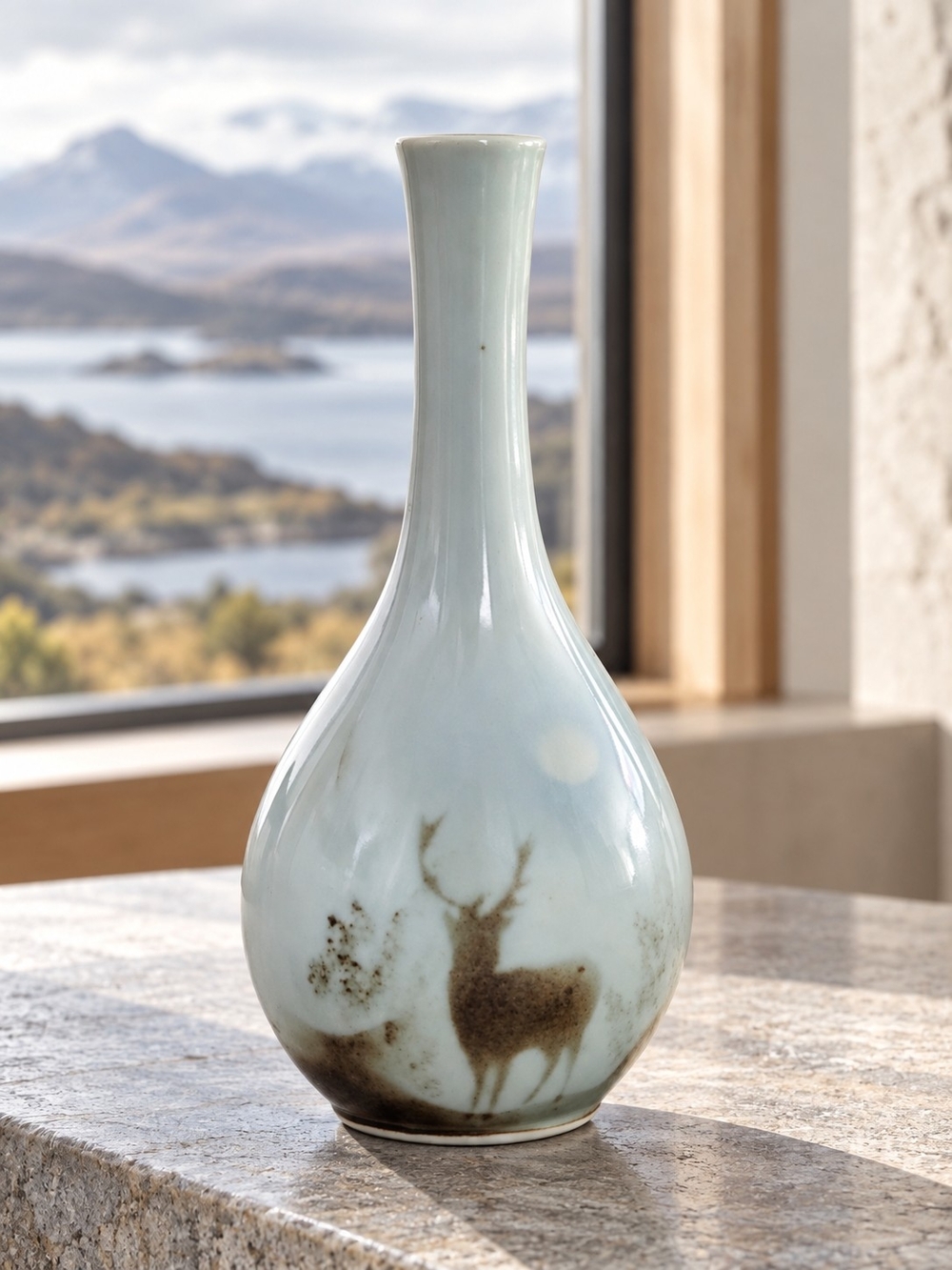 Vintage Highbank Lochgilphead Scotland Stag Deer Bud Vase 6.5"